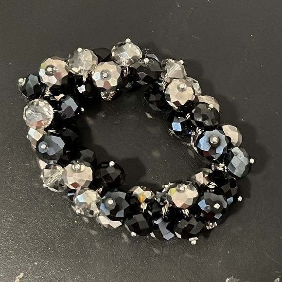 Vintage ALI KHAN New York Bracelet Cluster Black Clear Glass Beads Stretch - Picture 5 of 7